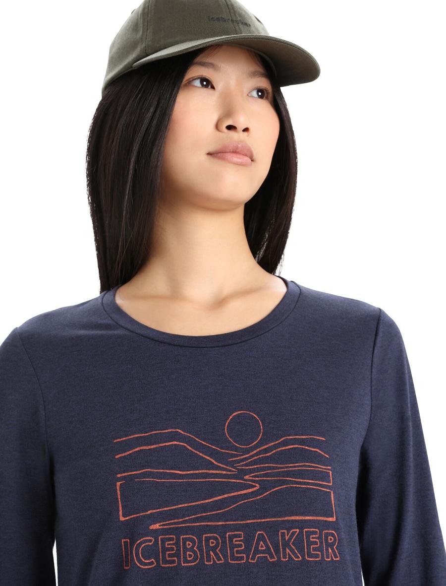 Midnight Navy Women's Icebreaker Merino Central Classic T-Shirt Sunset Long Sleeve | USA 1633XYUF